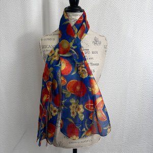 Basha Scarves Inc. sheer Fruit & Floral print scarf with metallic gold stripes